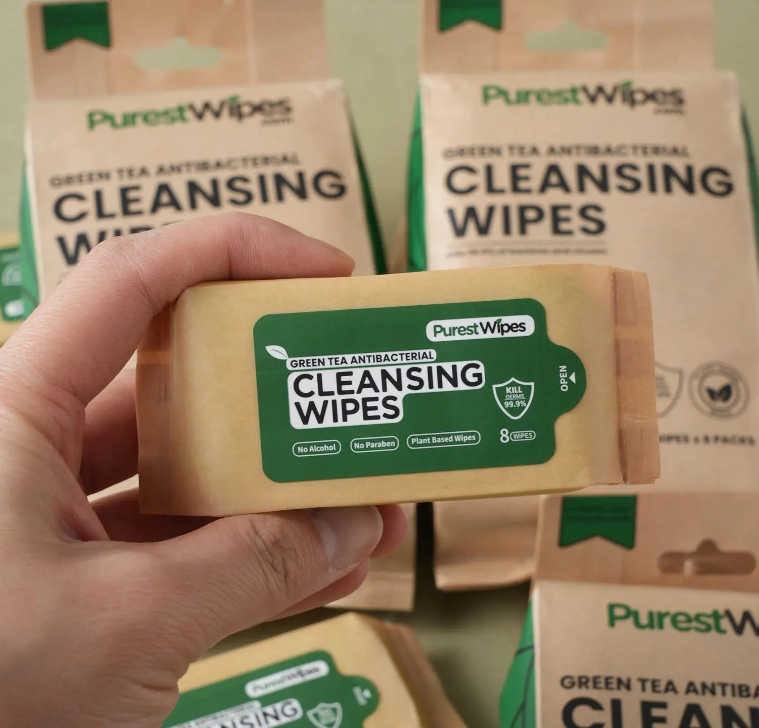 A PurestWipes packet photographed with the retail bags