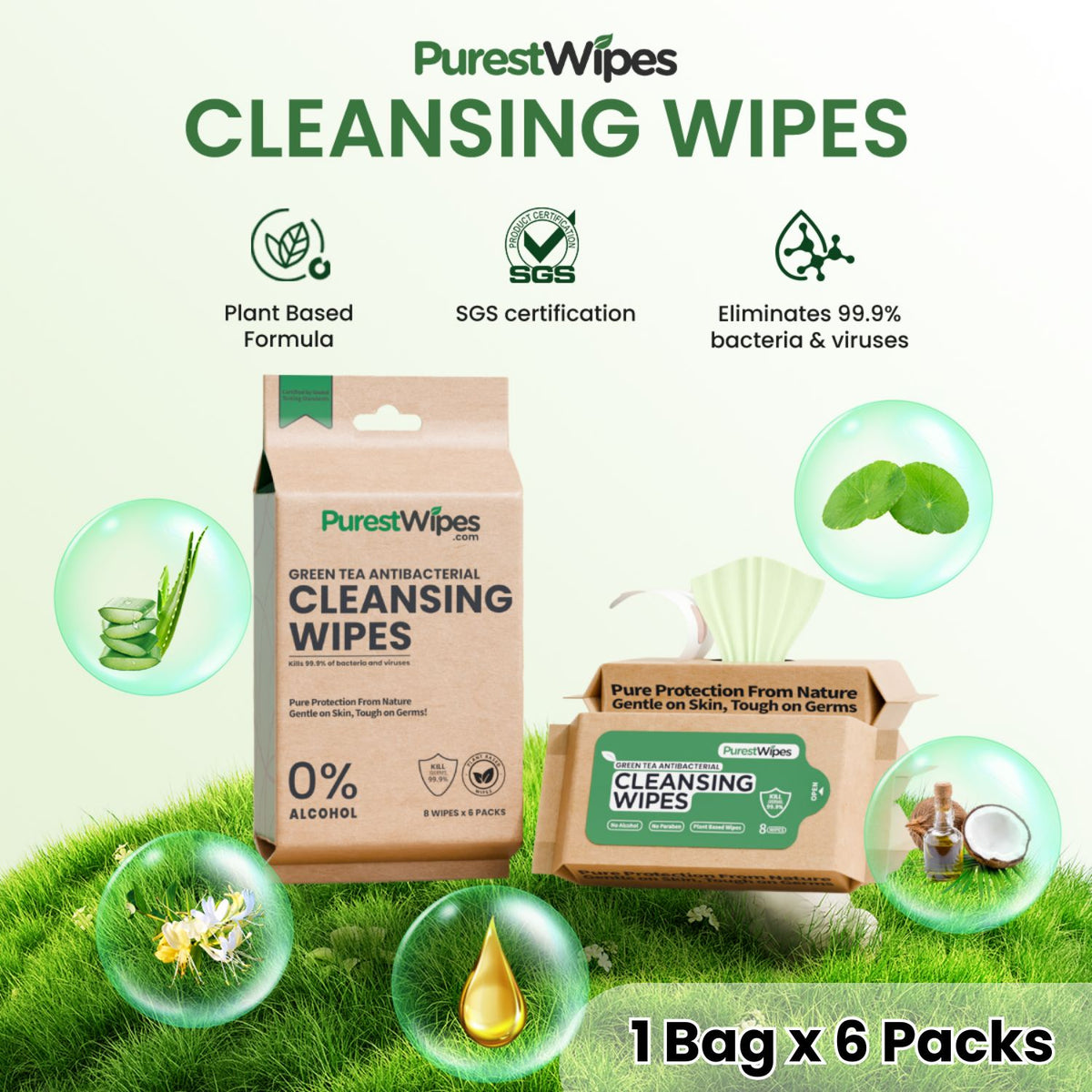 Green Tea Antibacterial Wipes — 1 Bag