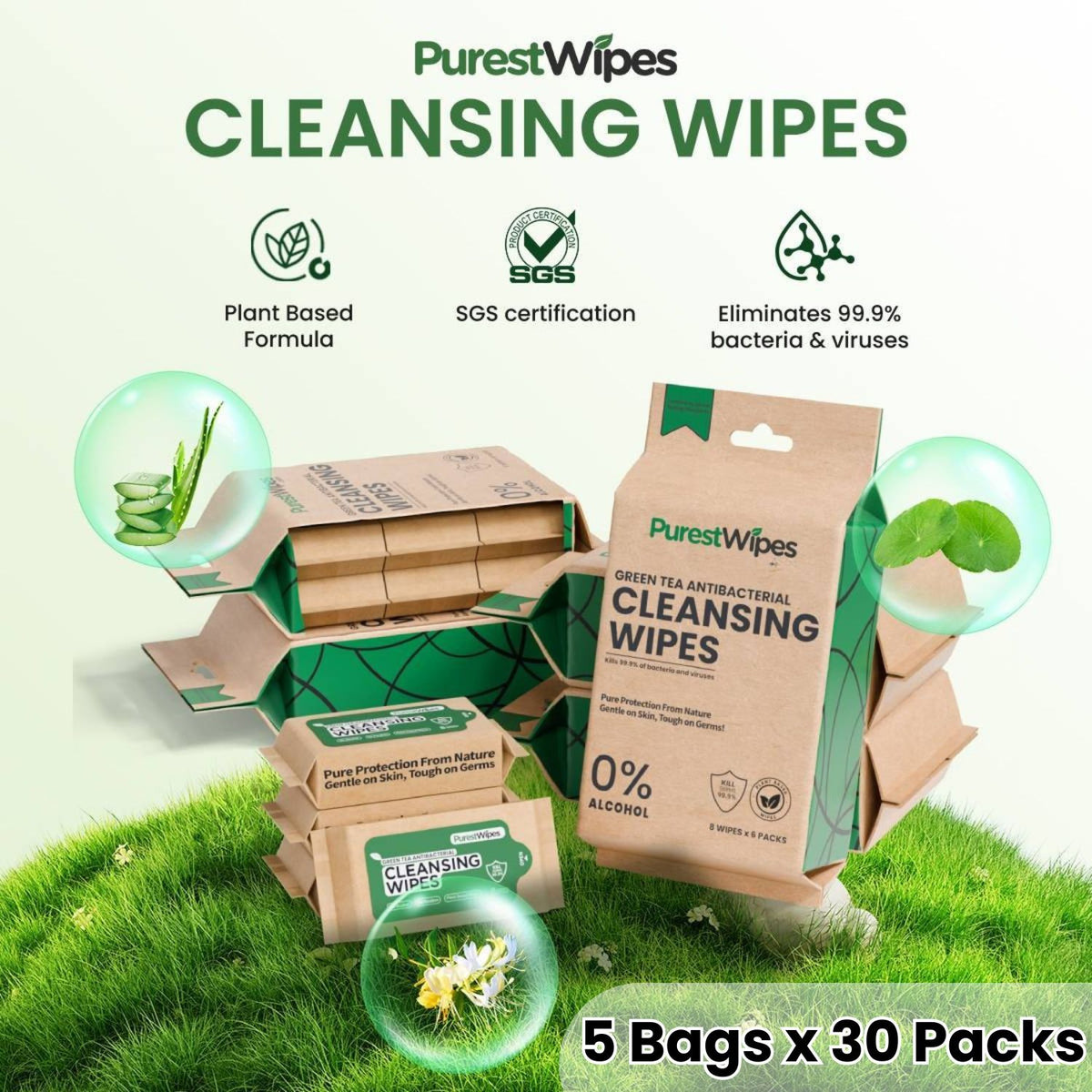 Green Tea Antibacterial Wipes — 5 Bags